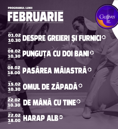 Spectacolul muzical ”Despre greieri și furnici” dă tonul programului din luna februarie de la Teatrul ”Gulliver”